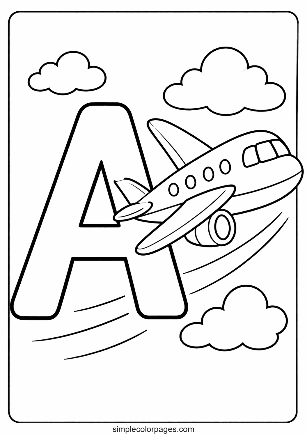 Preview of Letter A with Airplane Coloring Page