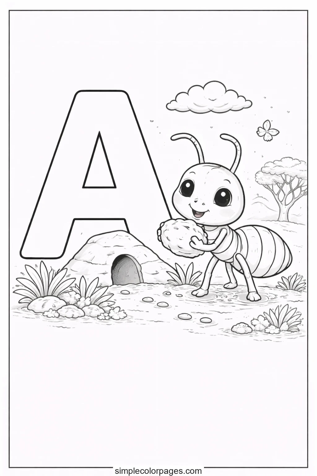 Preview of Letter A with Ant Coloring Page