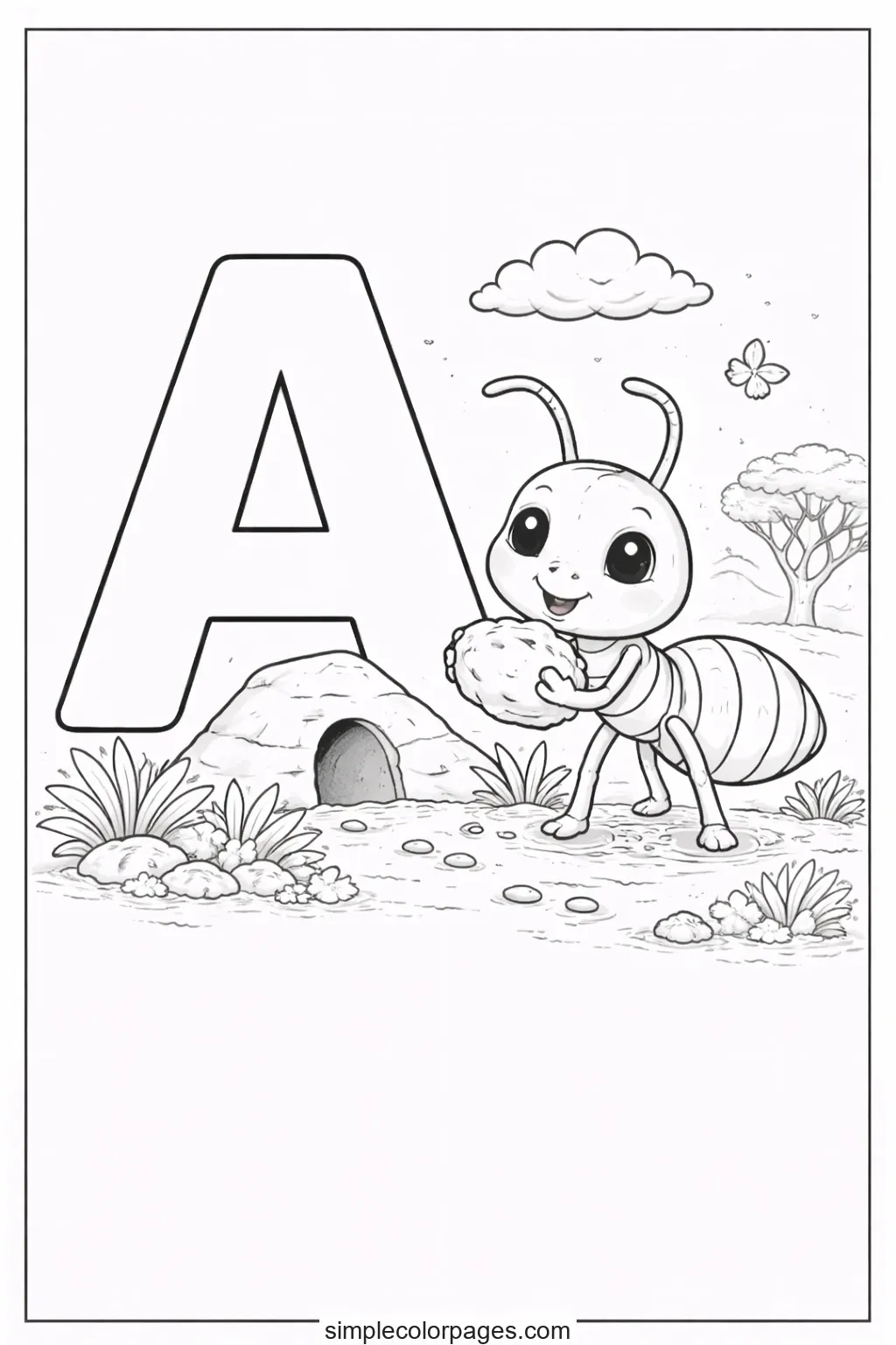 Preview of Letter A with Ant Coloring Page