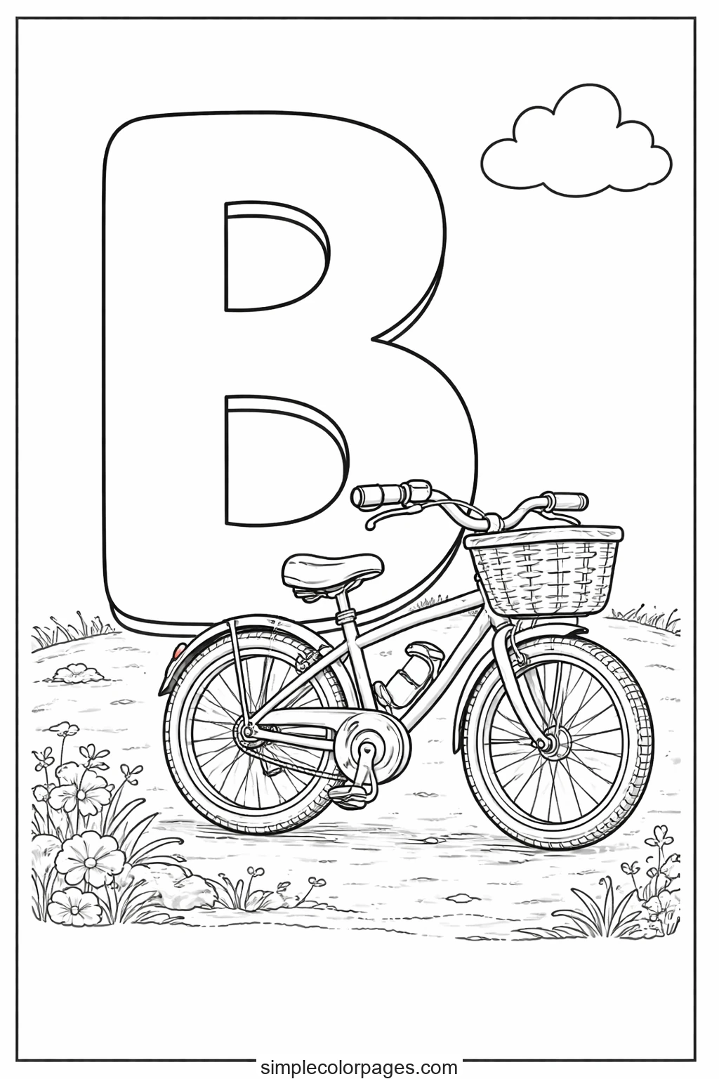 Preview of Letter B with Bicycle Coloring Page