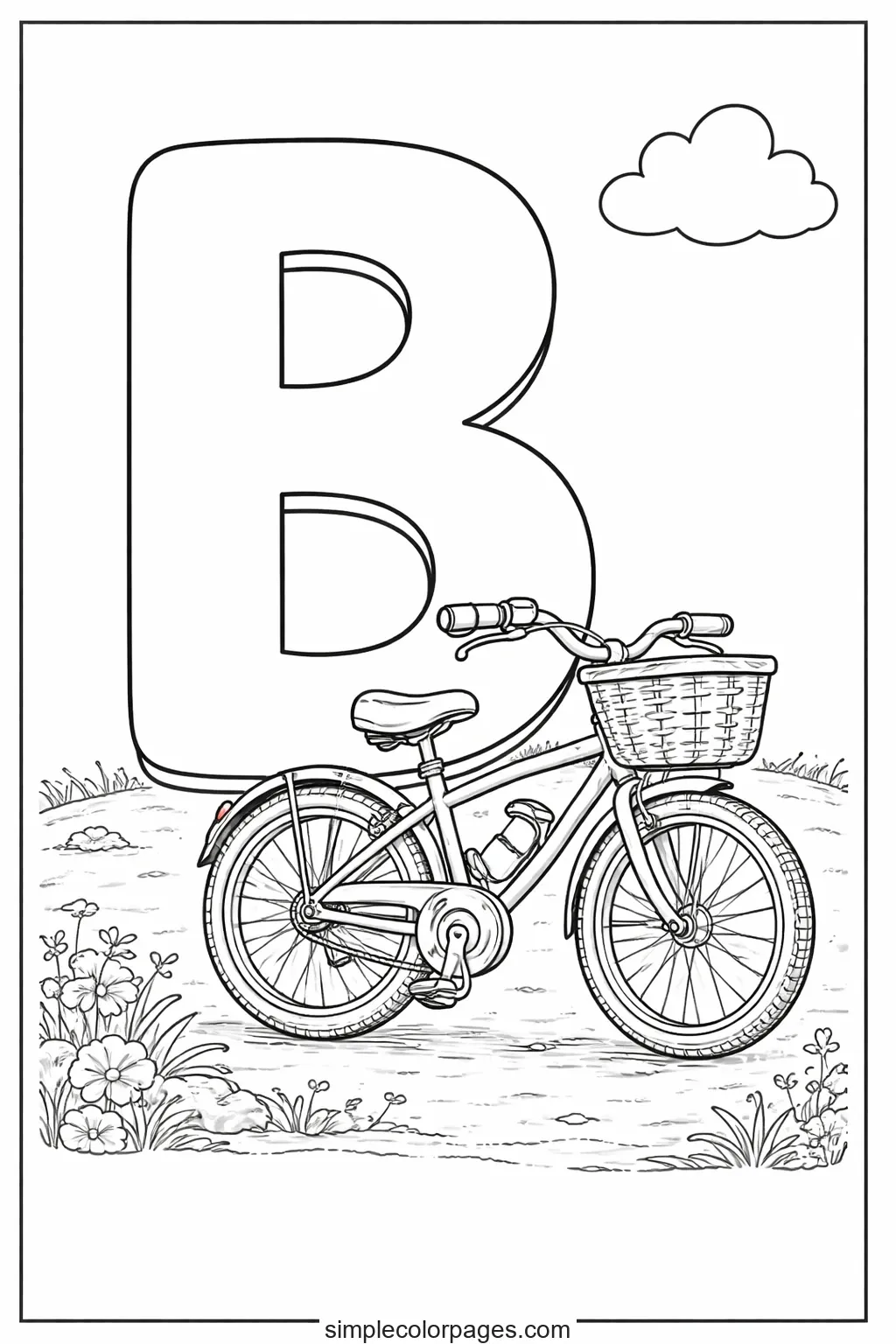 Preview of Letter B with Bicycle Coloring Page