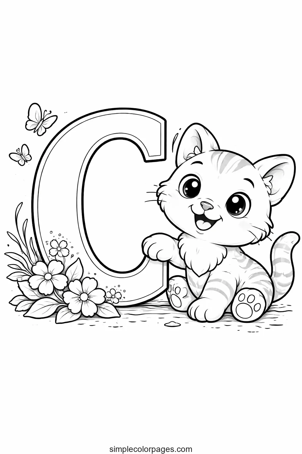 Preview of Letter C with Cat Coloring Page