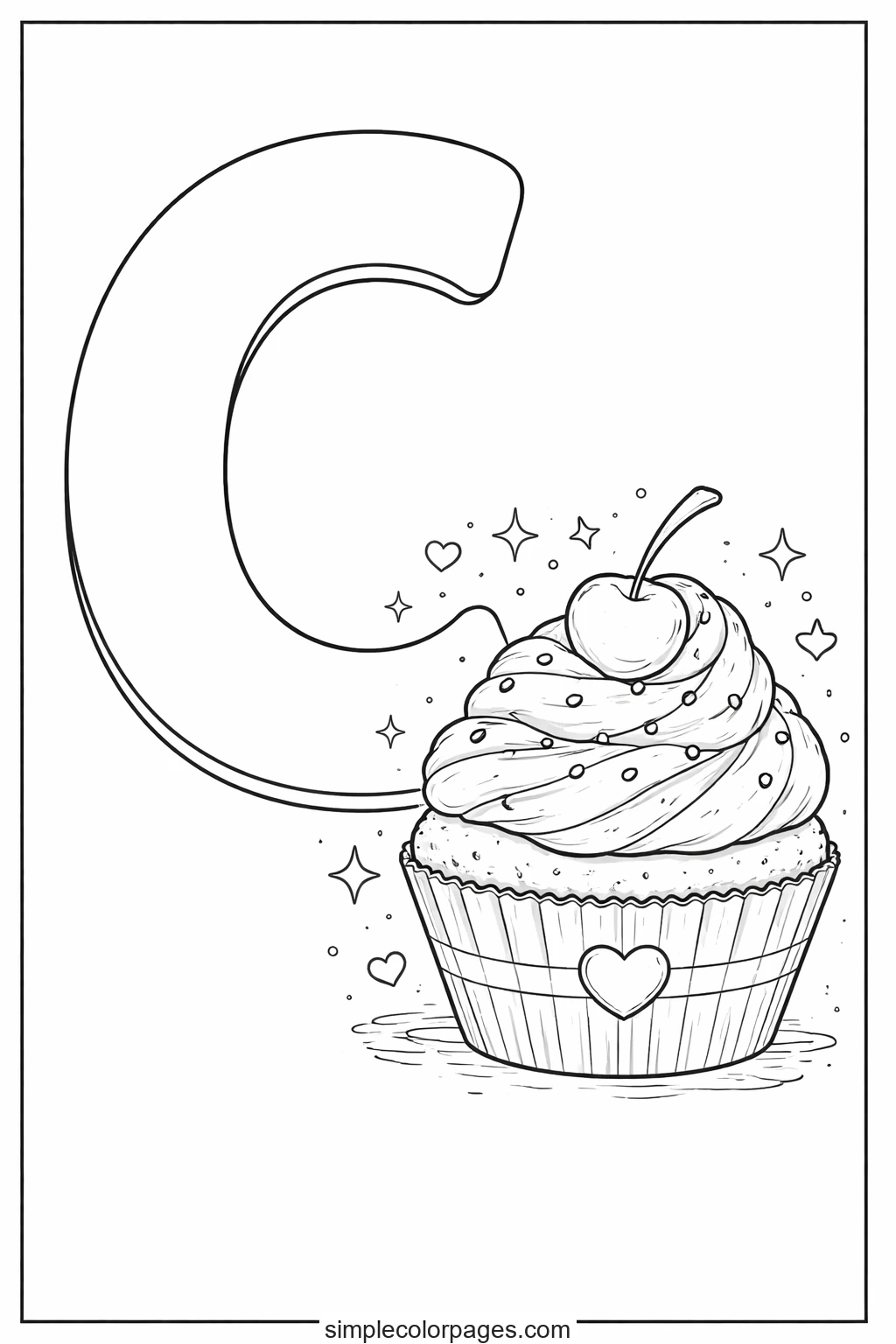 Preview of Letter C with Cupcake Coloring Page