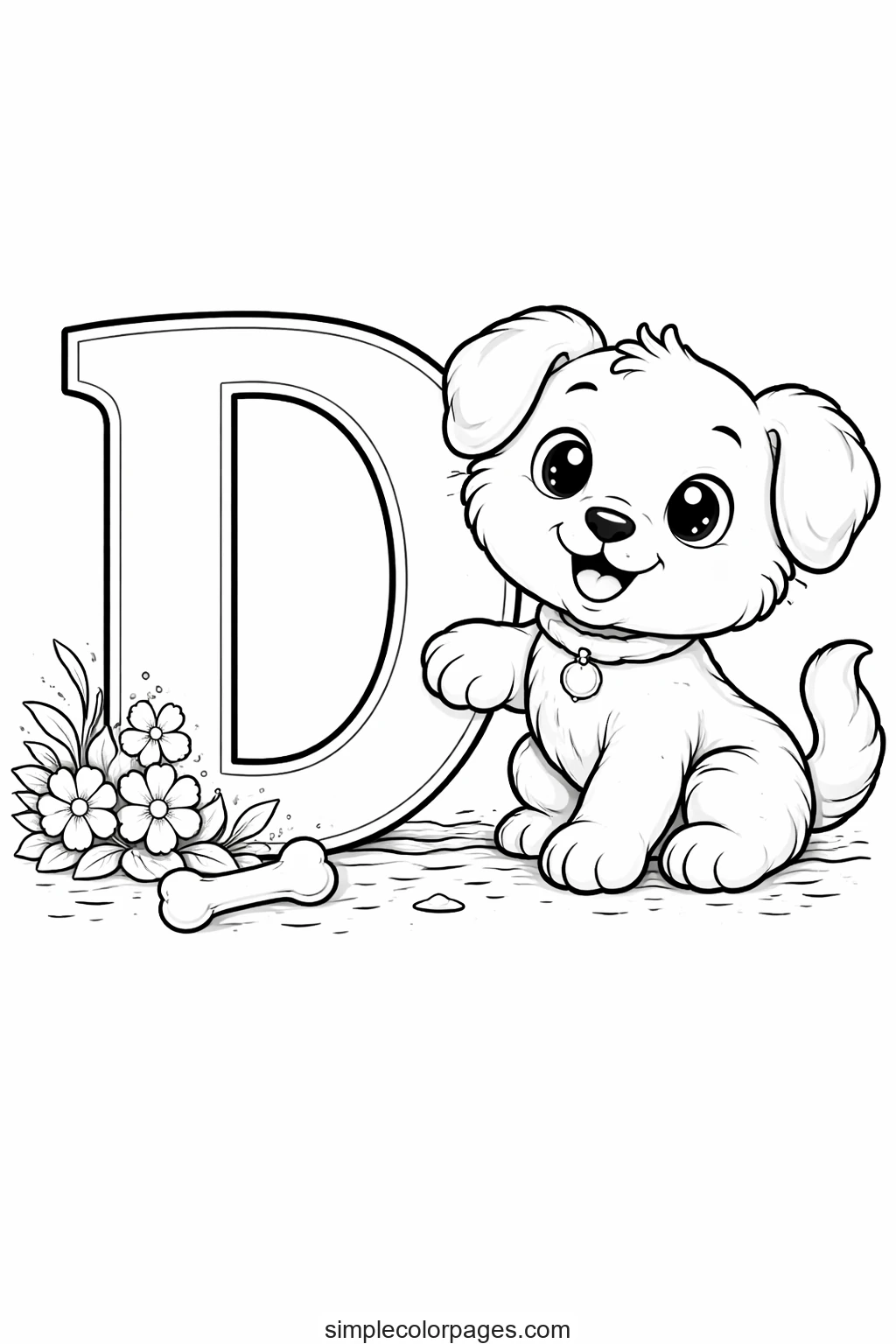Preview of Letter D with Dog Coloring Page