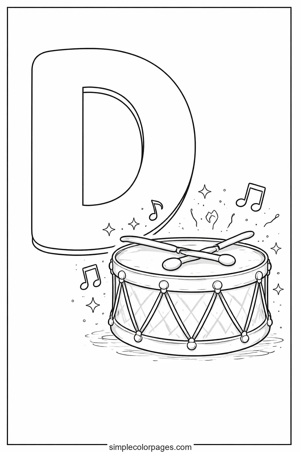 Preview of Letter D with Drum Coloring Page