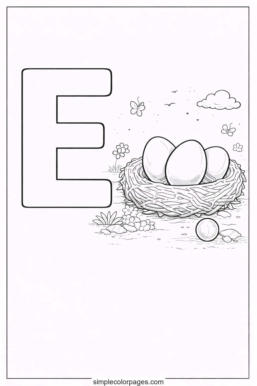 Preview of Letter E with Egg Coloring Page