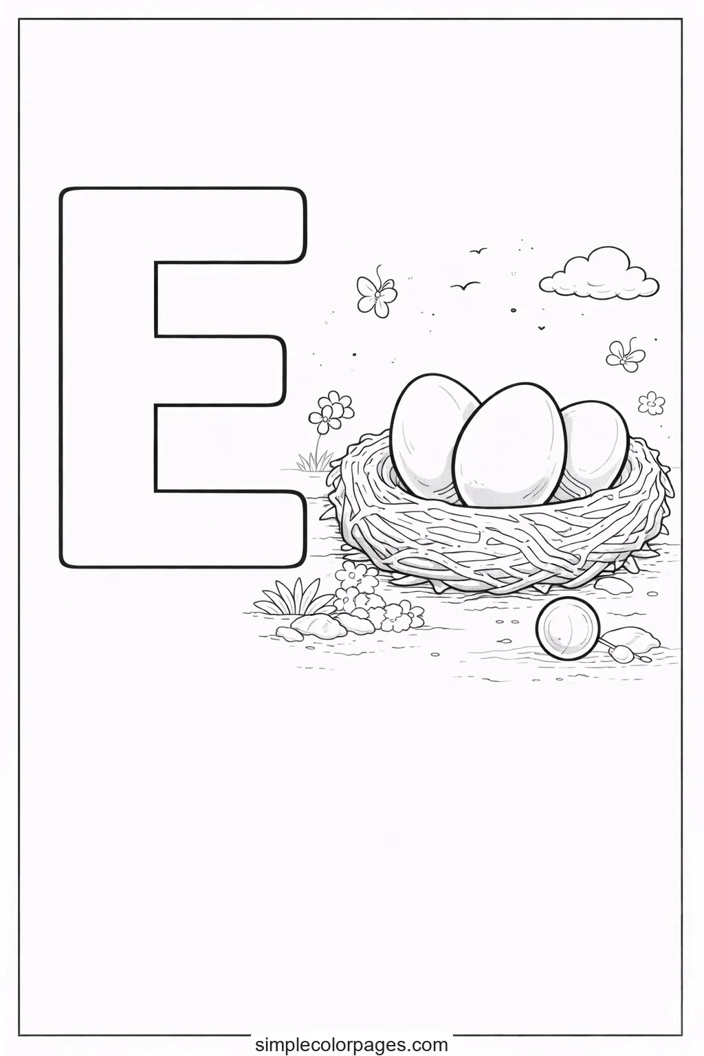 Preview of Letter E with Egg Coloring Page