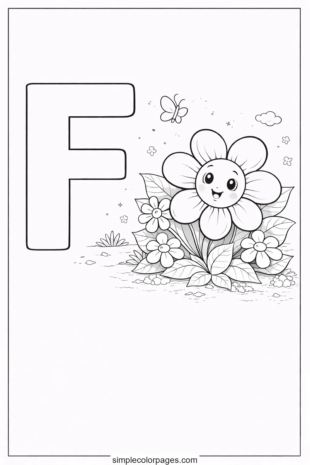Preview of Letter F with Flower Coloring Page