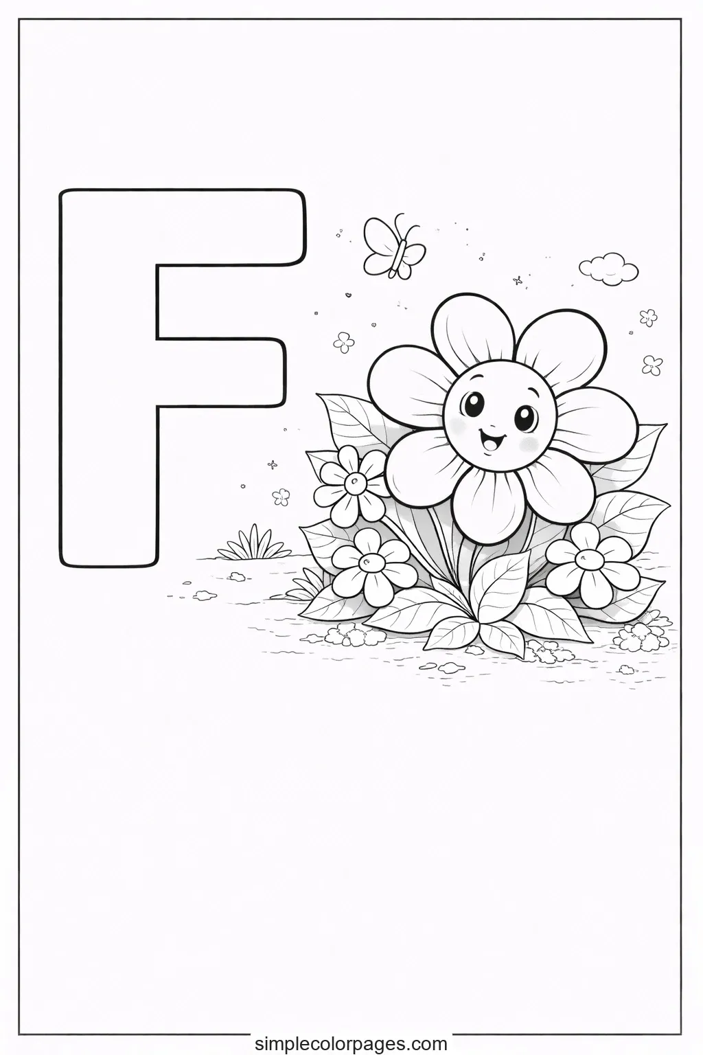 Preview of Letter F with Flower Coloring Page