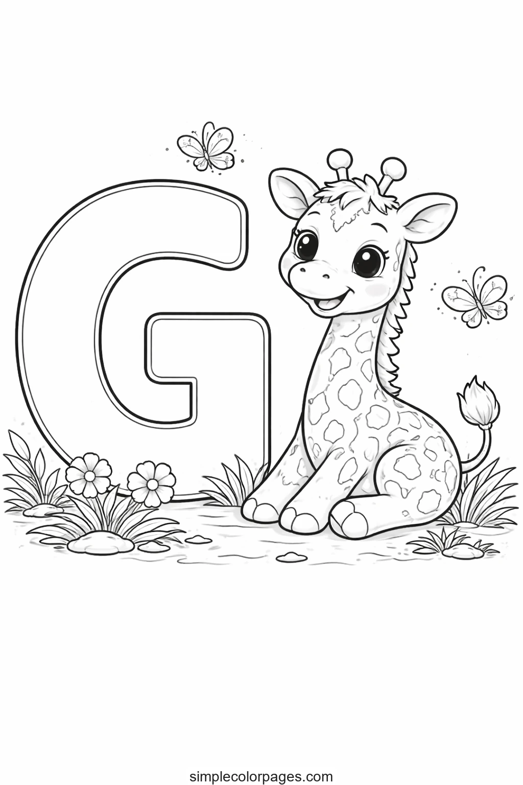 Preview of Letter G with Giraffe Coloring Page