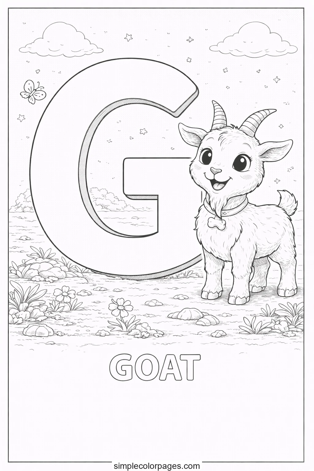 Preview of Letter G with Goat Coloring Page