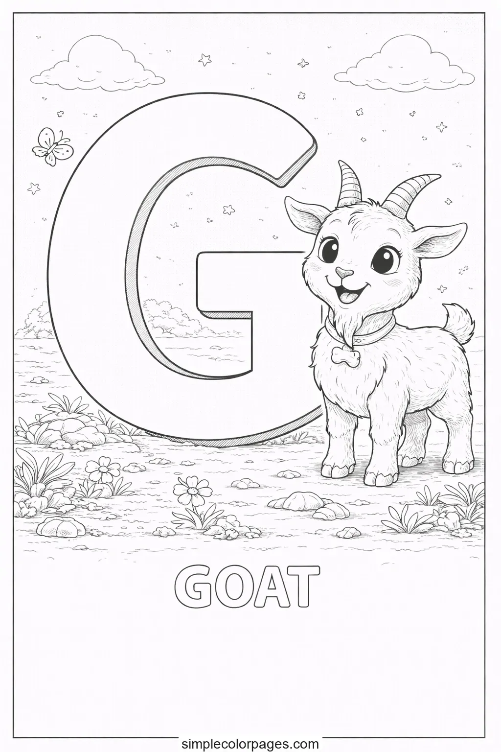 Preview of Letter G with Goat Coloring Page