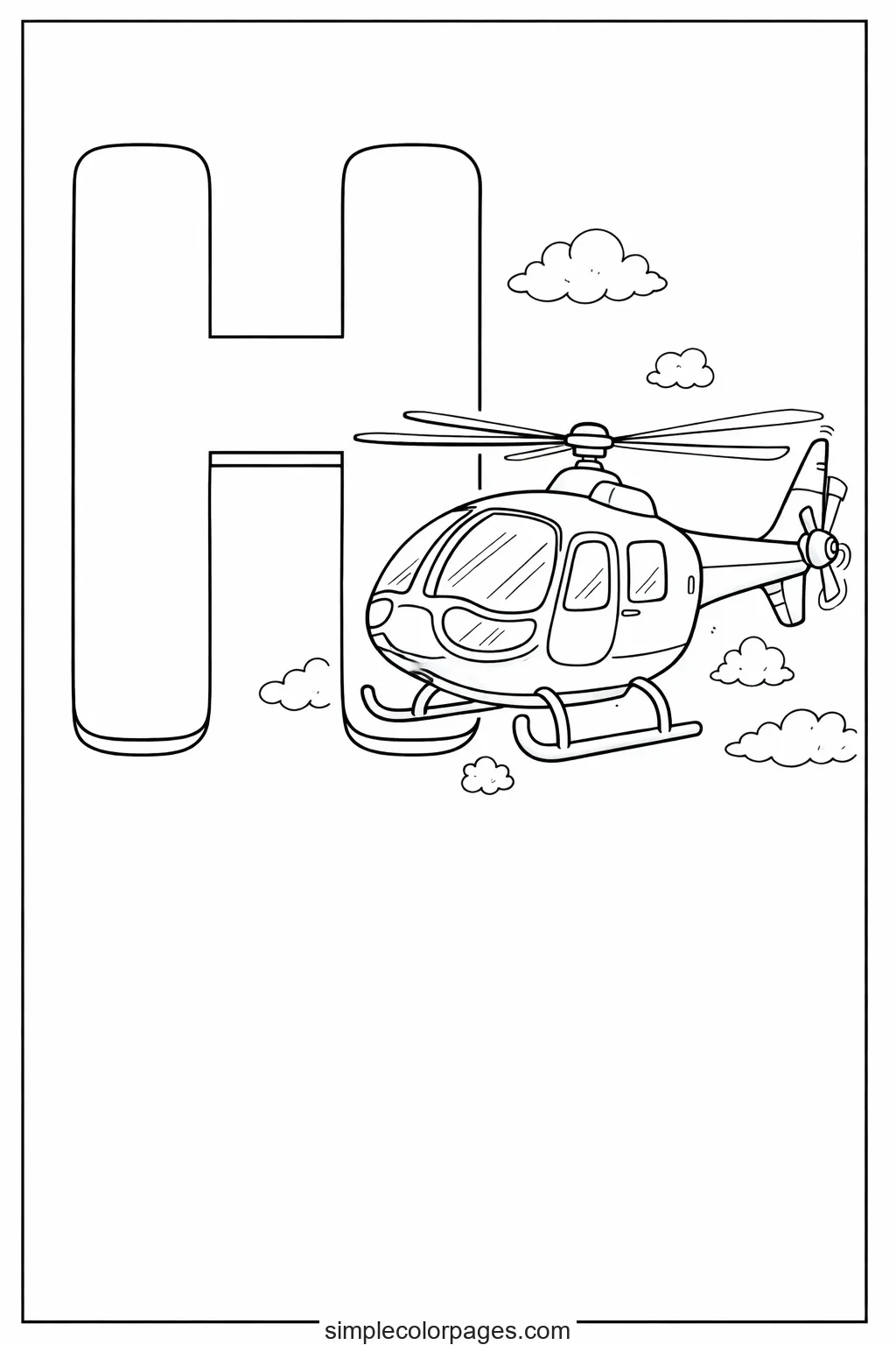 Preview of Letter H with Helicopter Coloring Page