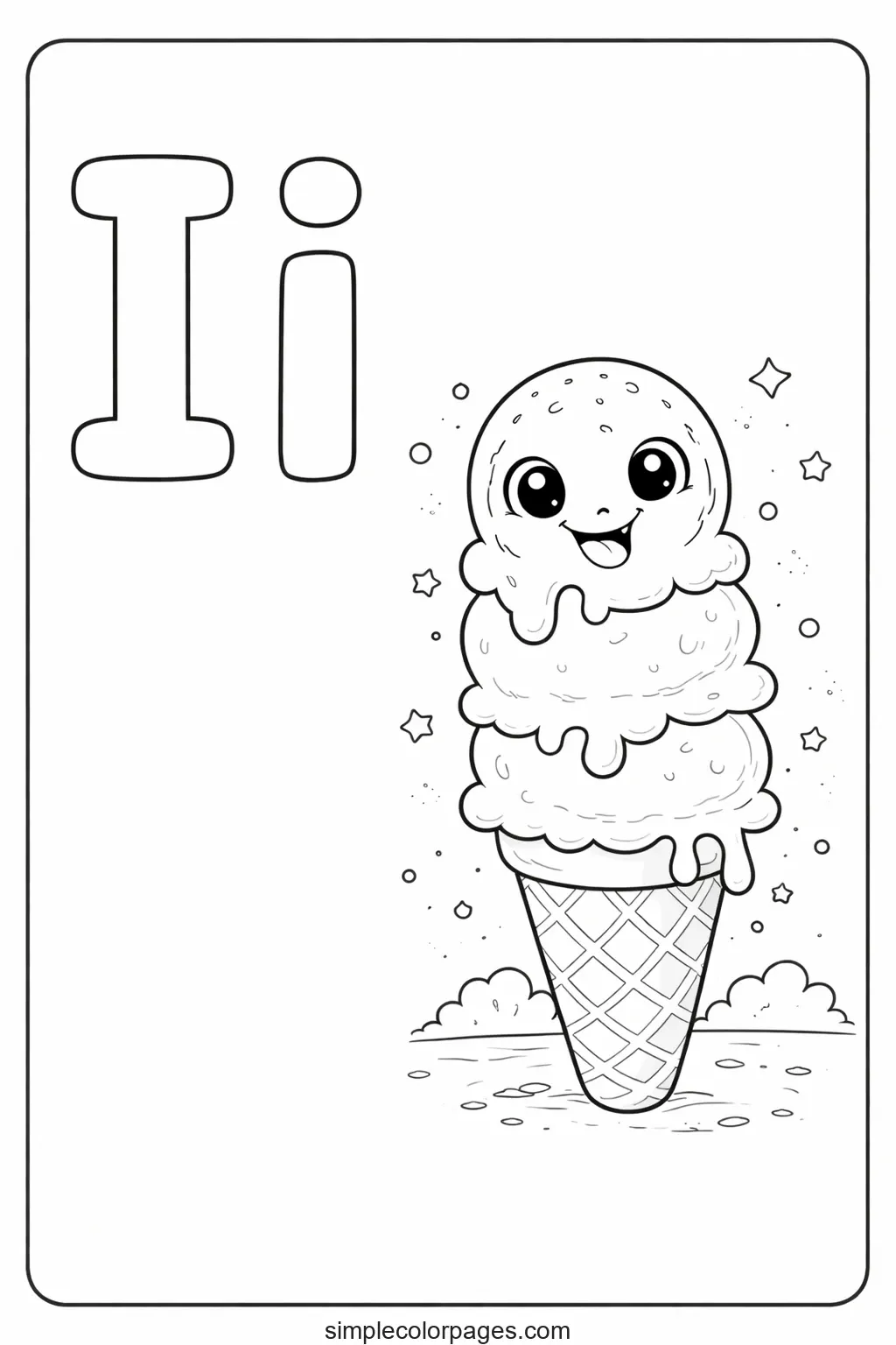 Preview of Letter I with Ice Cream Coloring Page