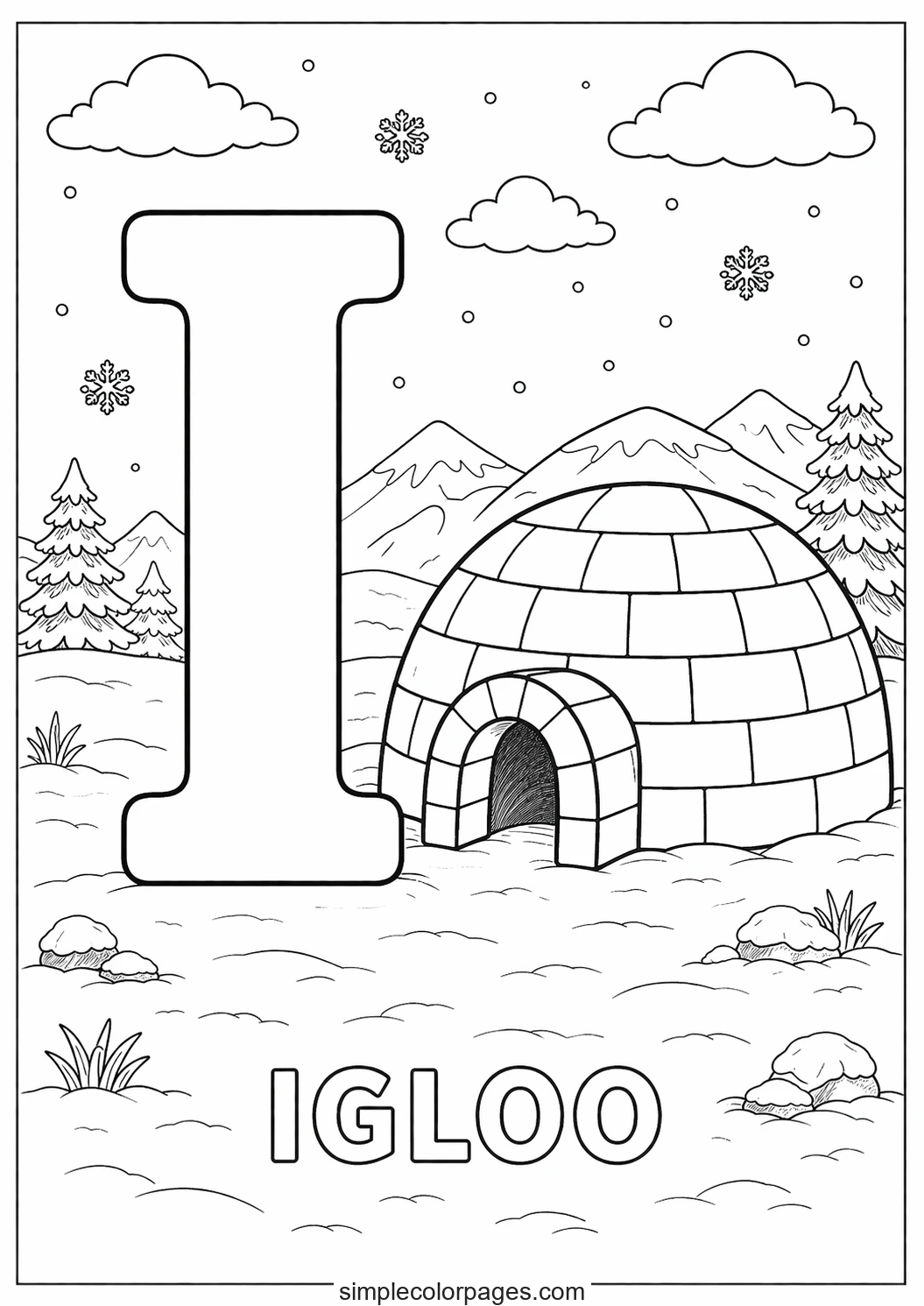 Preview of Letter I with Igloo Coloring Page