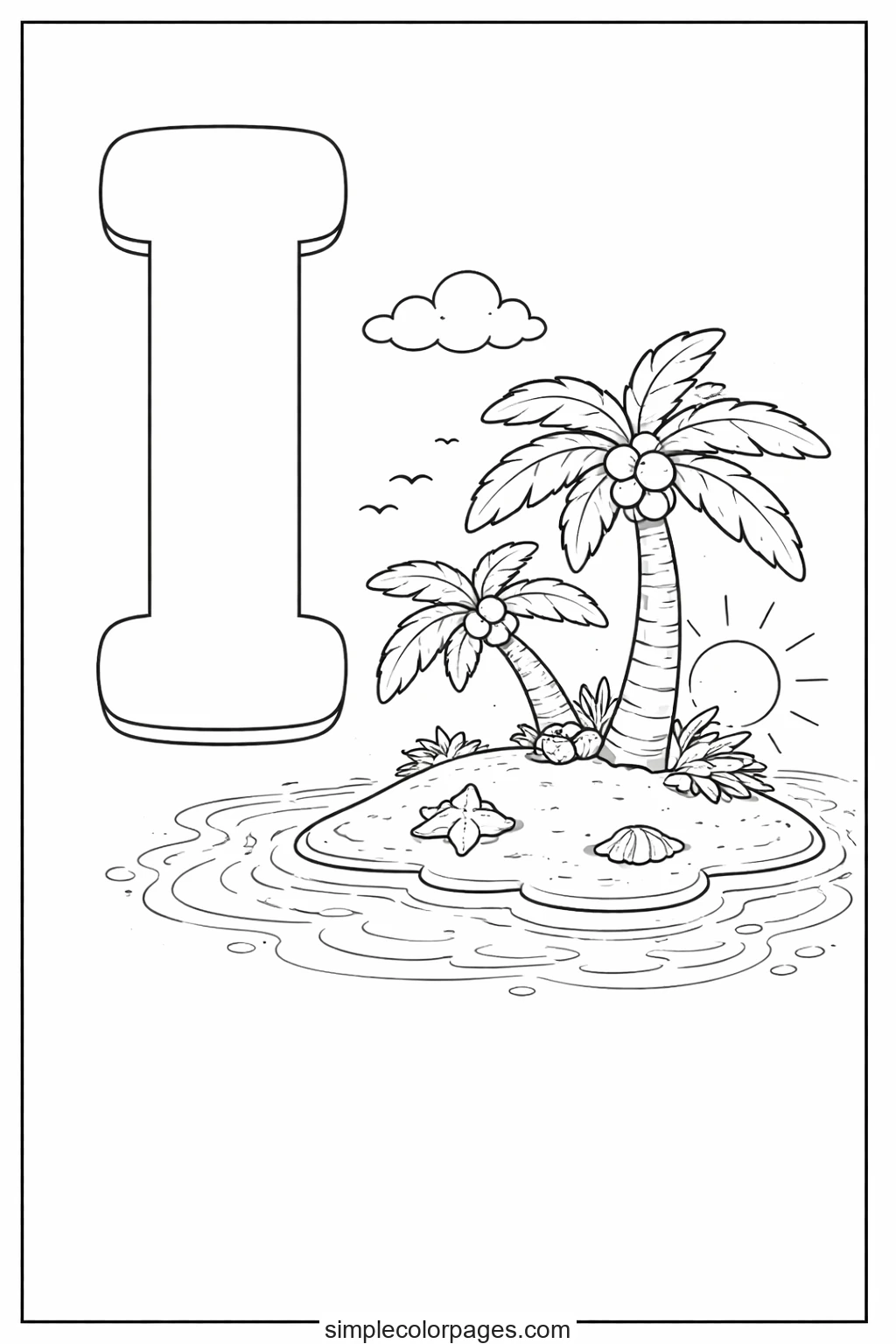 Preview of Letter I with Island Coloring Page