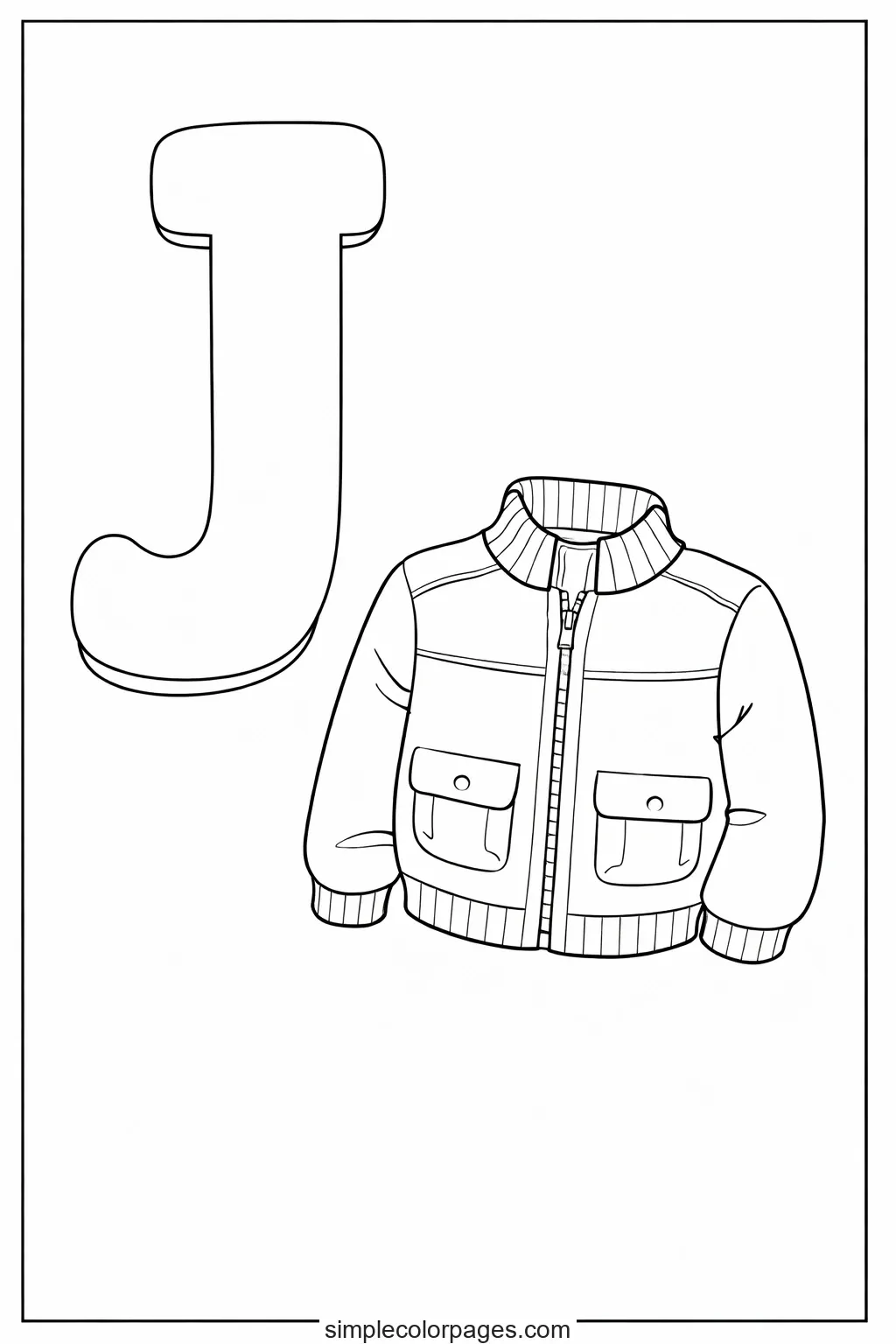 Preview of Letter J with Jacket Coloring Page