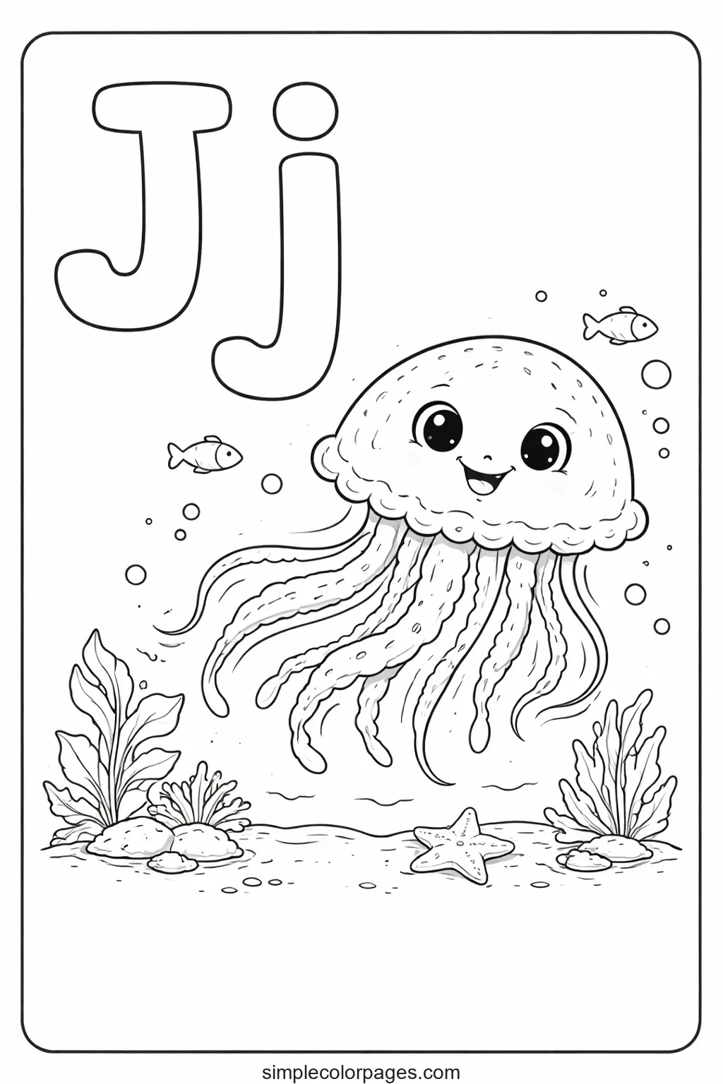Preview of Letter J with Jellyfish Coloring Page