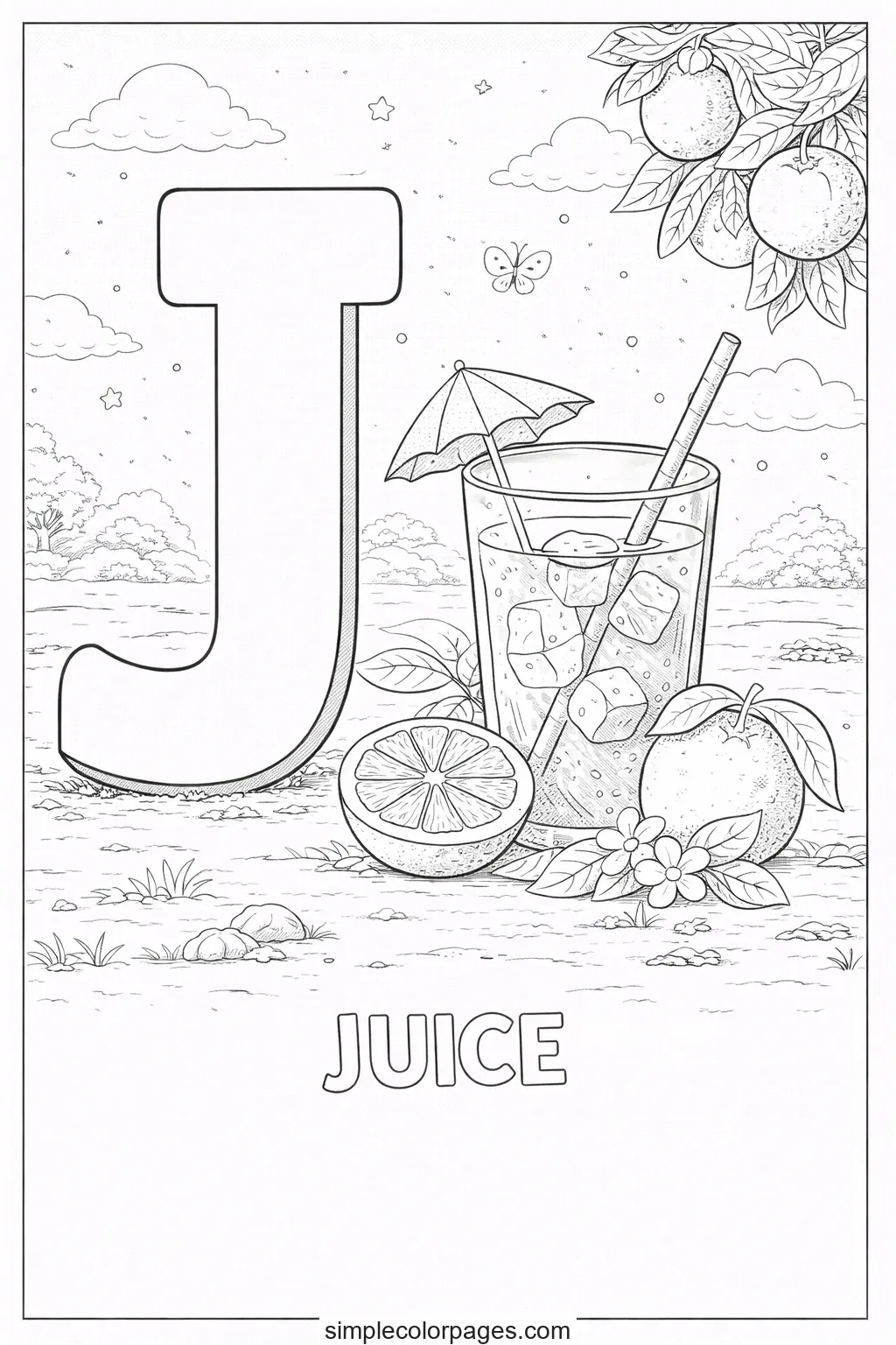 Preview of Letter J with Juice Coloring Page