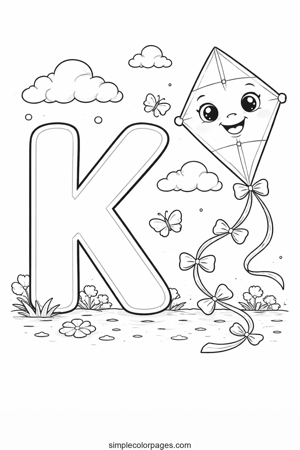 Preview of Letter K with Kite Coloring Page