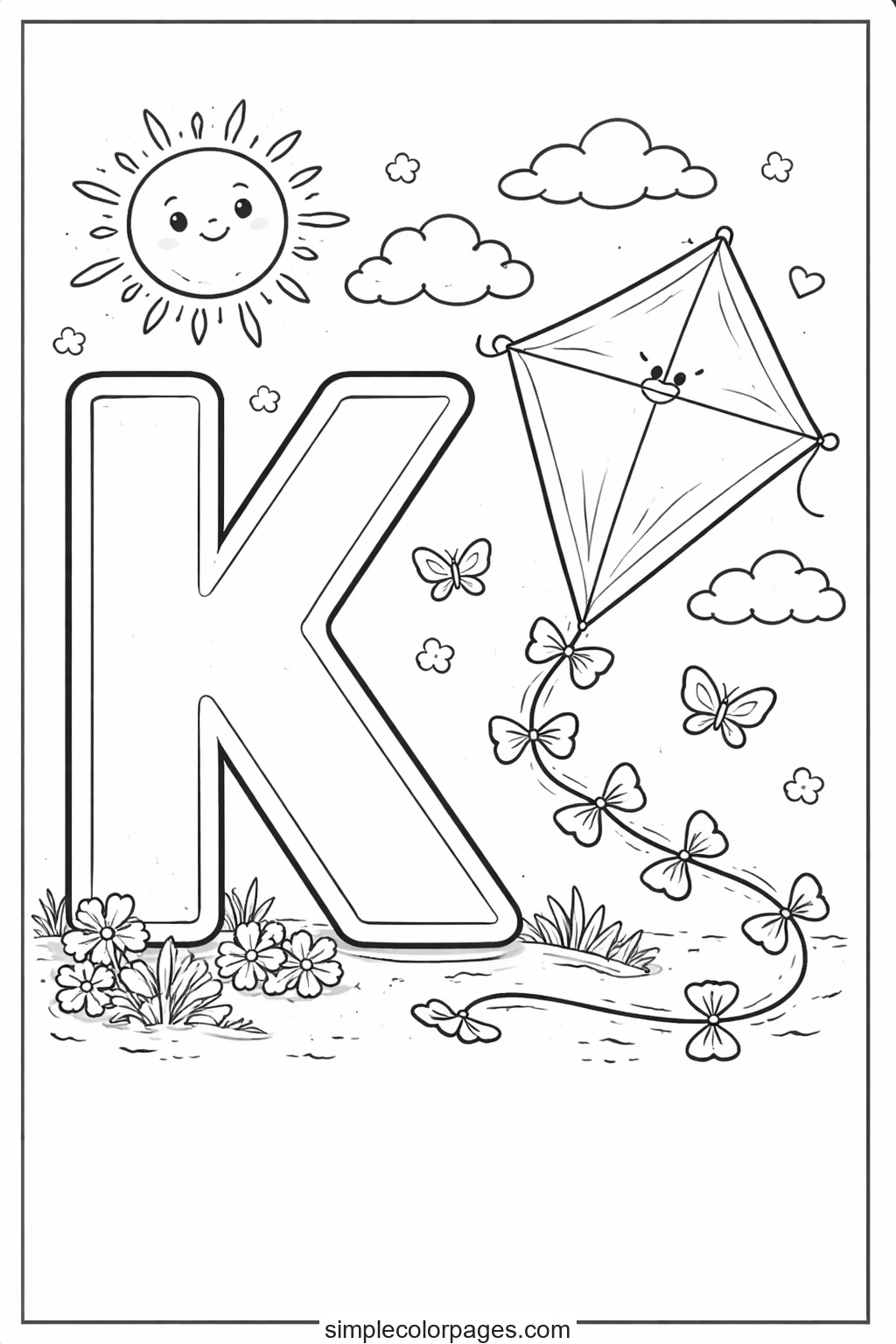 Preview of Letter K and Kite Coloring Page