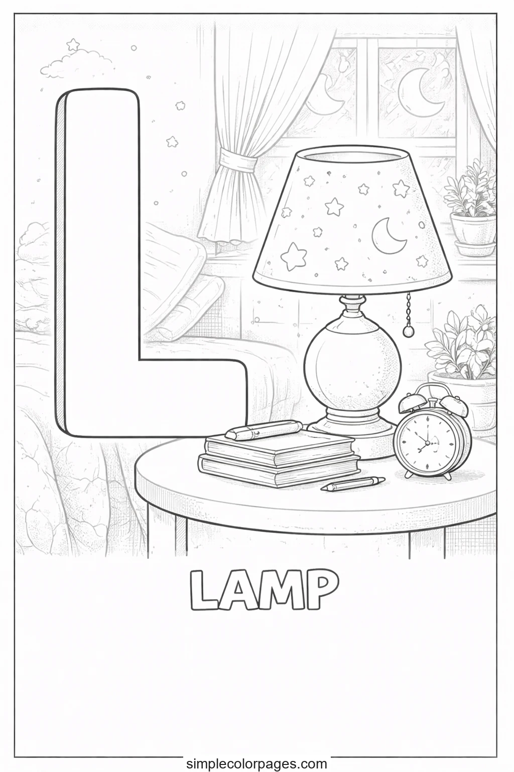 Preview of Letter L with Lamp Coloring Page