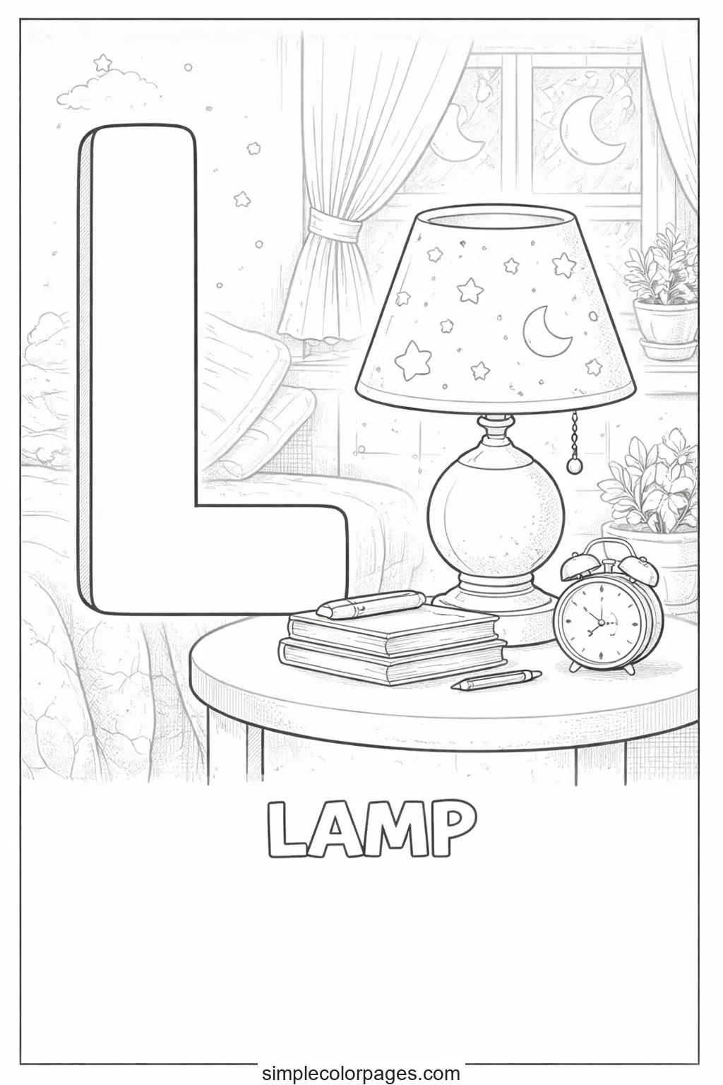 Preview of Letter L with Lamp Coloring Page