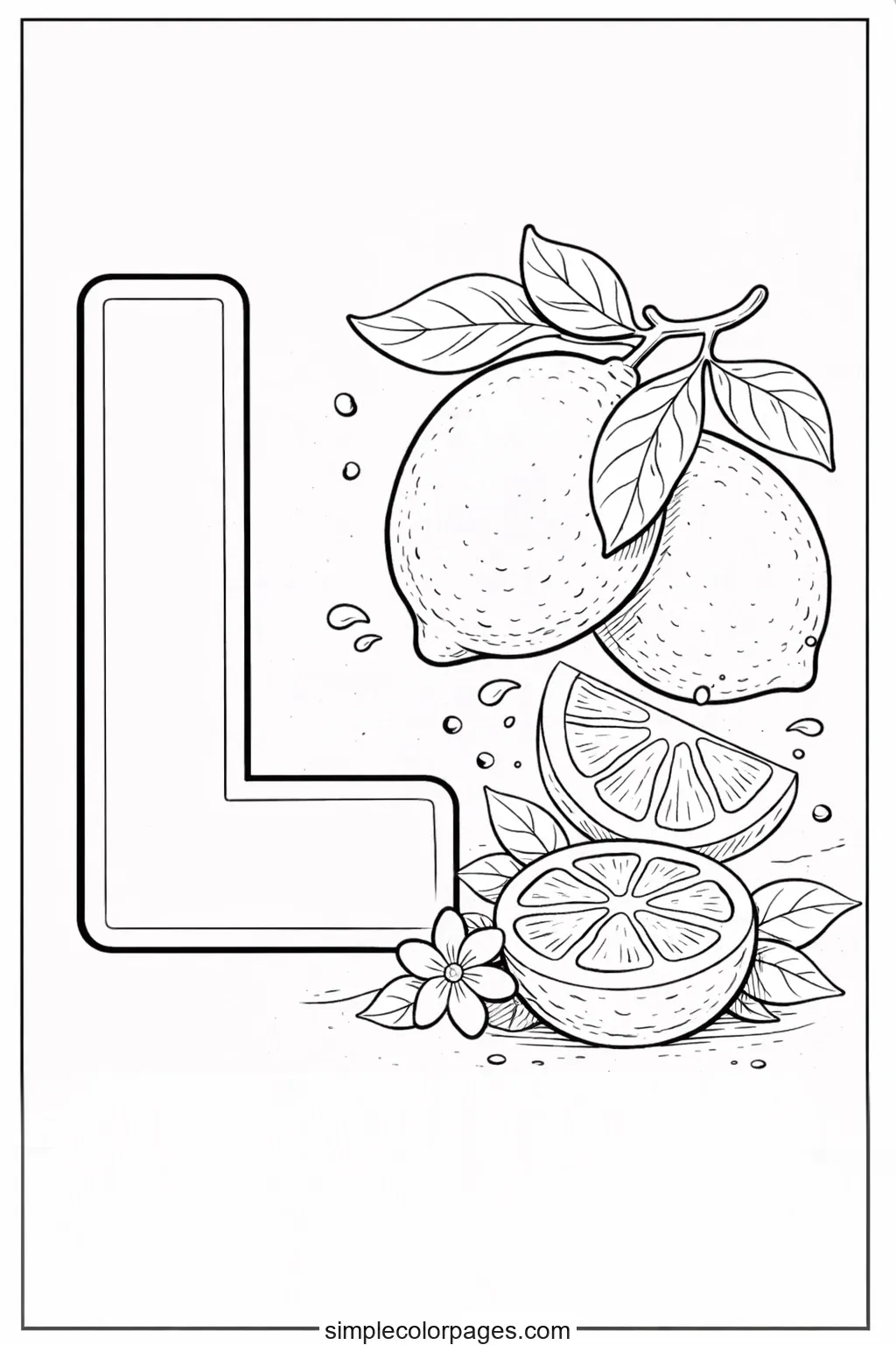Preview of Letter L with Lemon Coloring Page