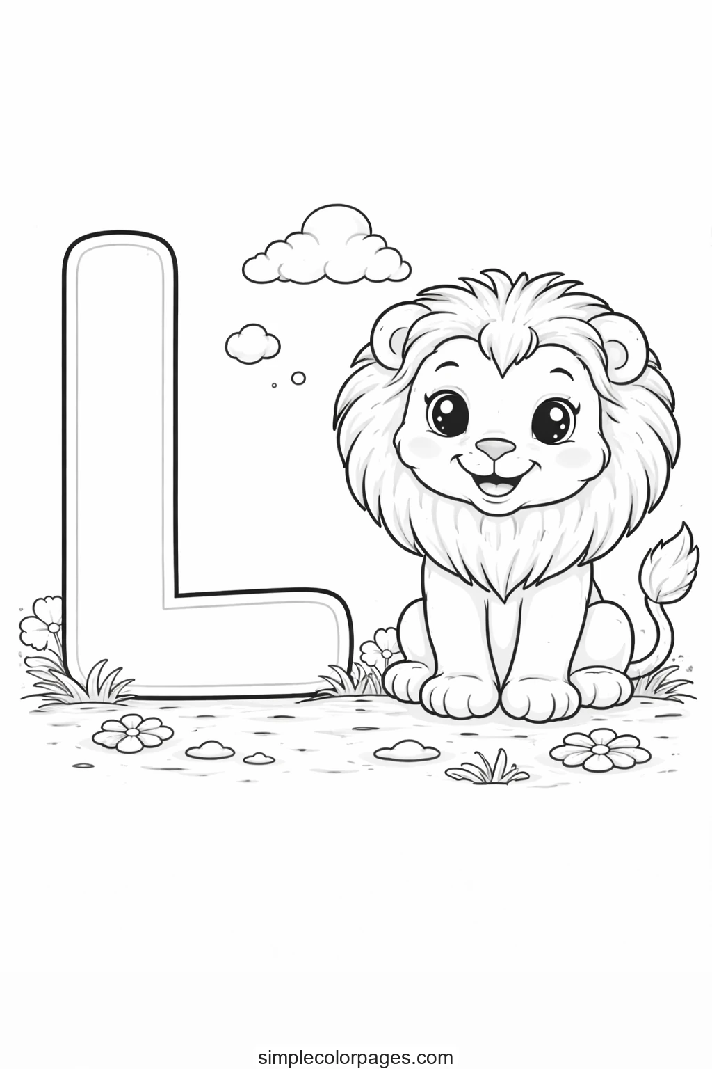 Preview of Letter L with Lion Coloring Page
