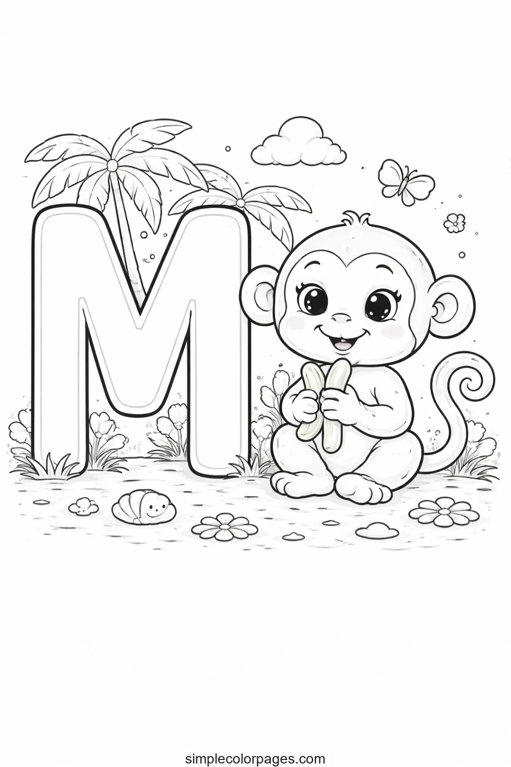 Preview of Letter M with Monkey Coloring Page