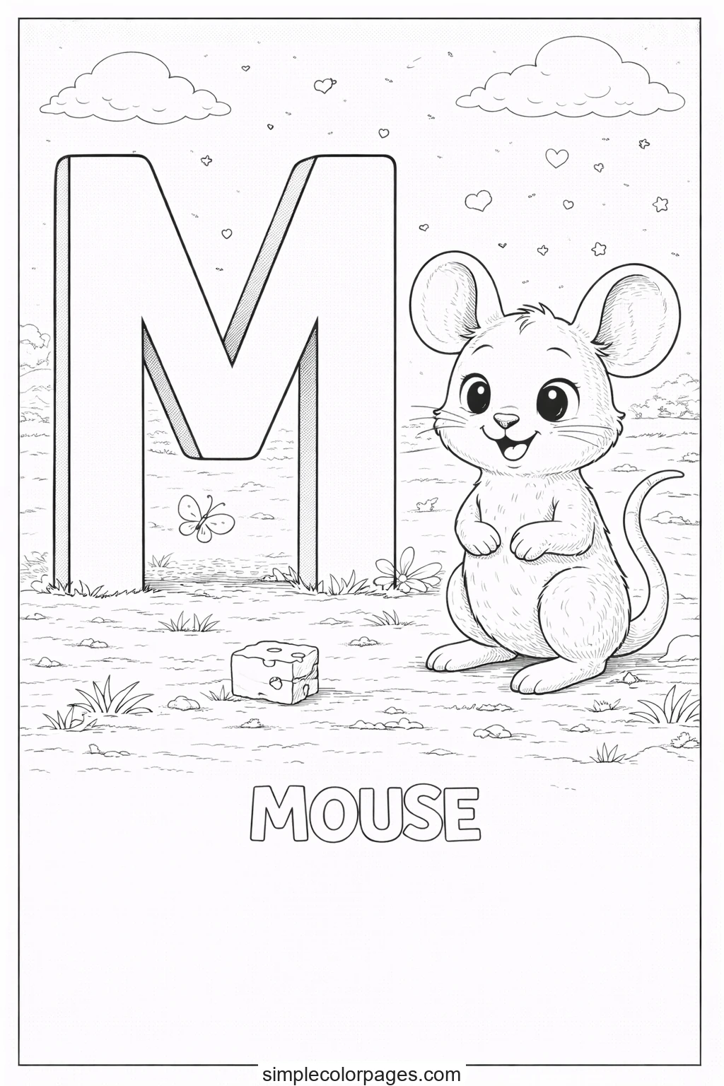 Preview of Letter M with Mouse Coloring Page