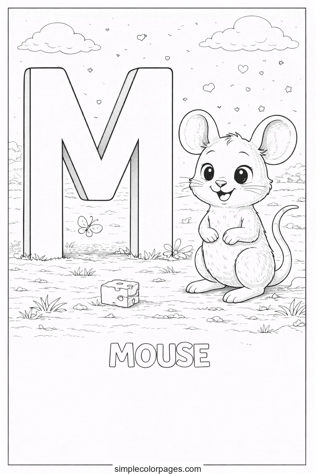 Preview of Letter M with Mouse Coloring Page