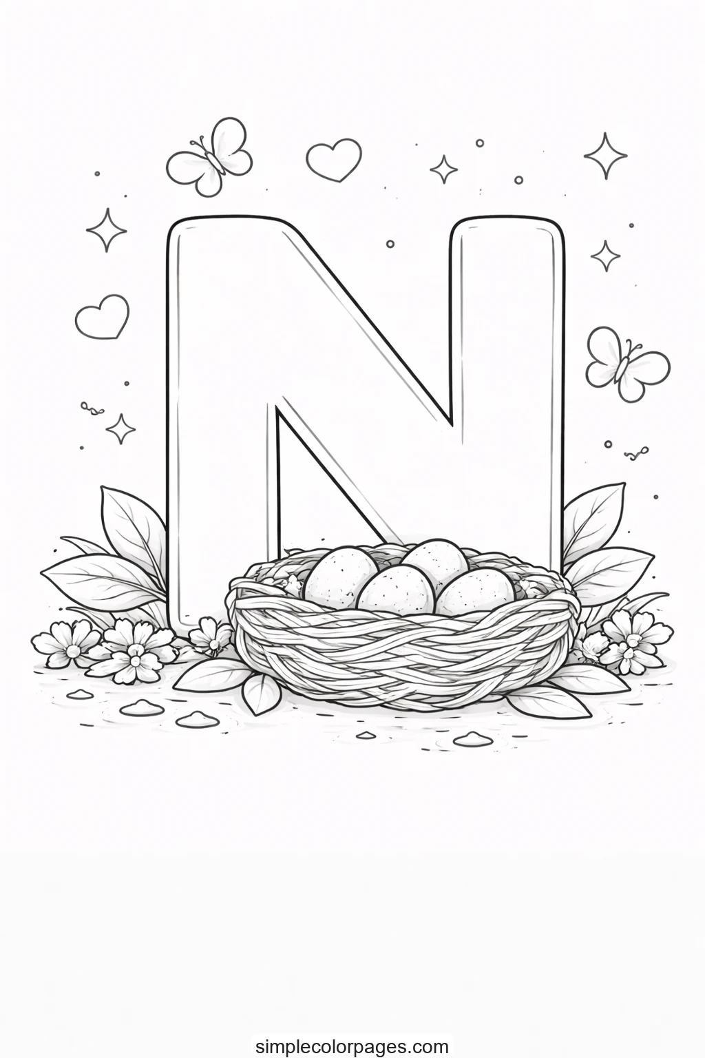 Preview of Letter N with Nest Coloring Page