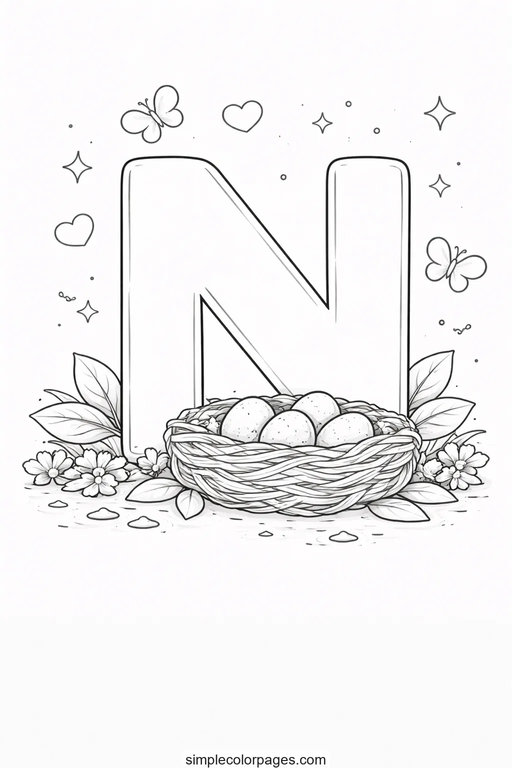 Preview of Letter N with Nest Coloring Page