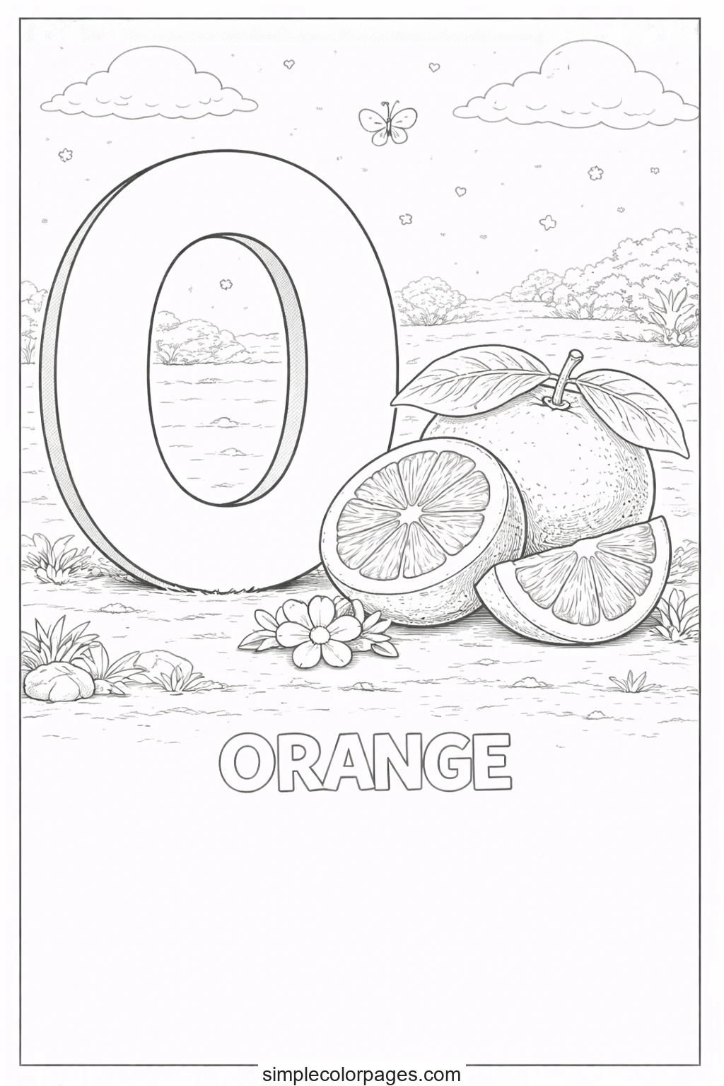 Preview of Letter O with Orange Coloring Page