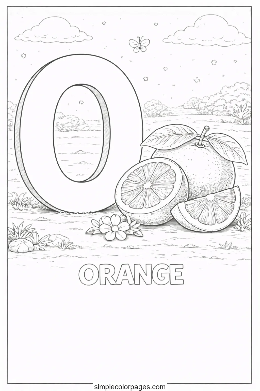 Preview of Letter O with Orange Coloring Page