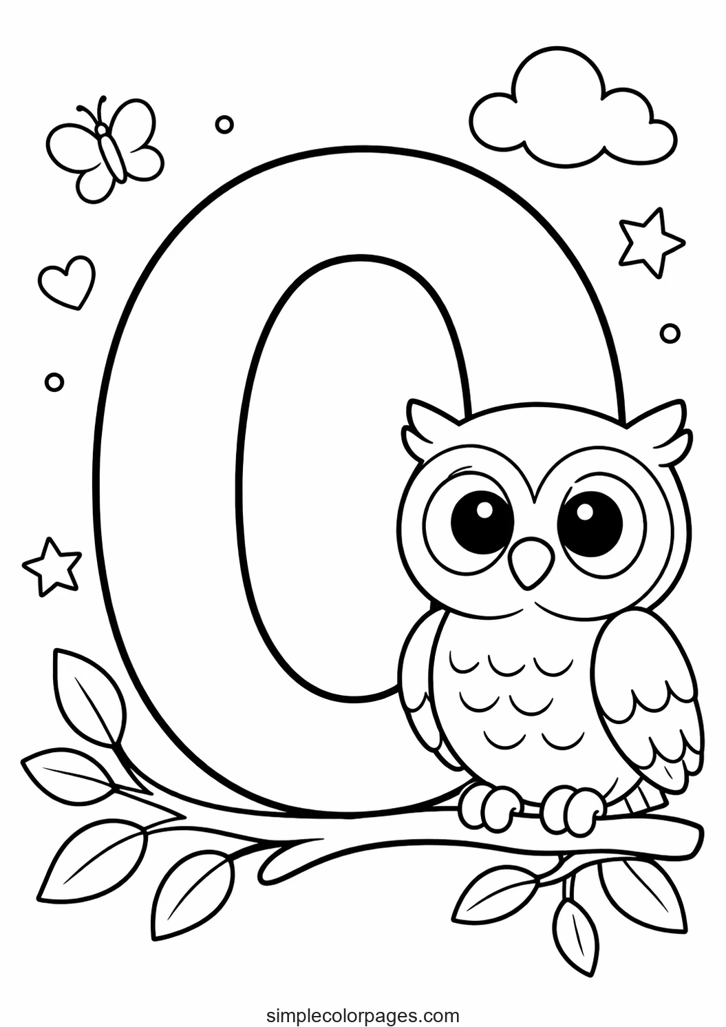 Preview of Letter O with Owl Coloring Page