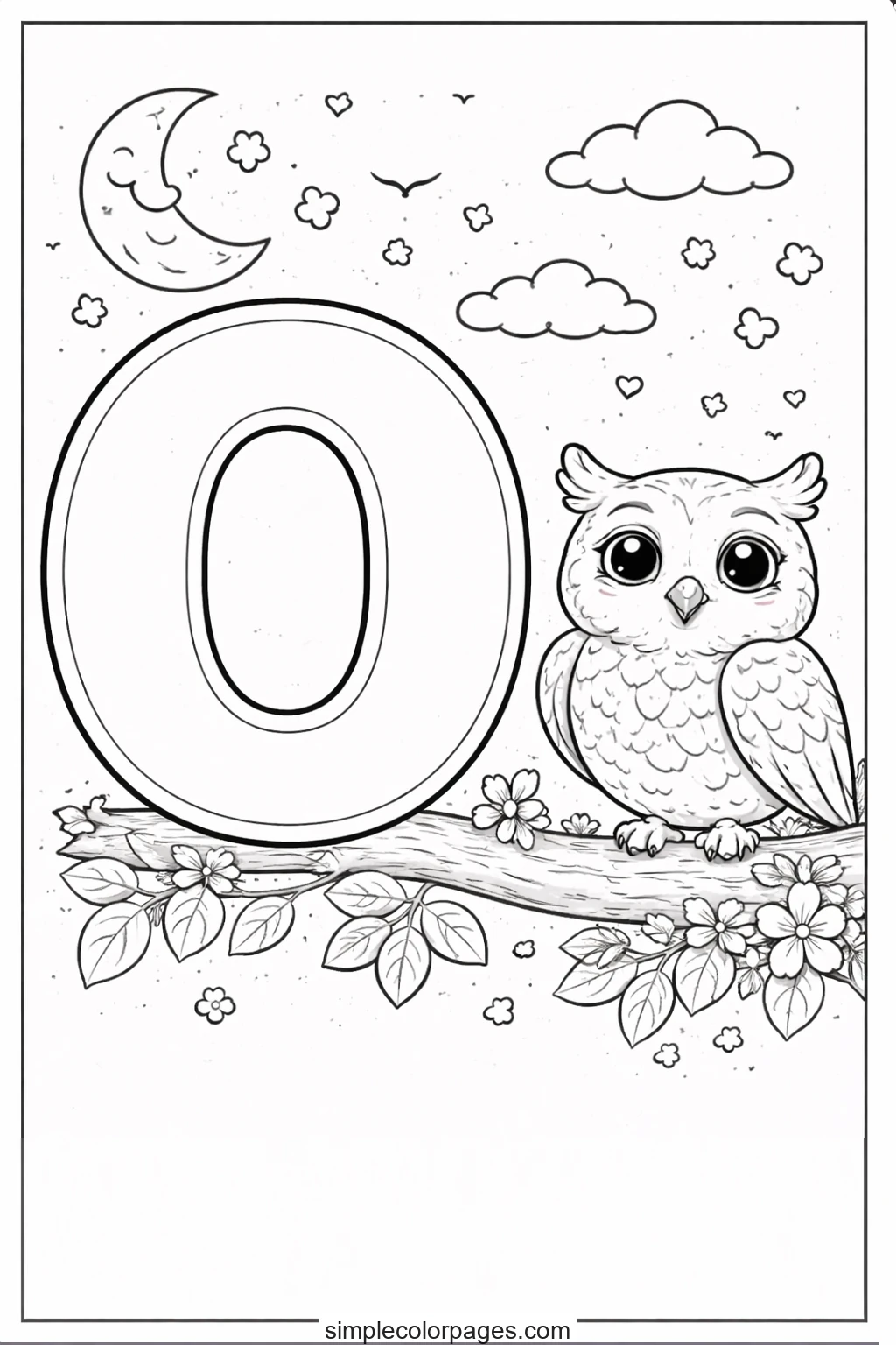 Preview of Letter O and Owl Coloring Page