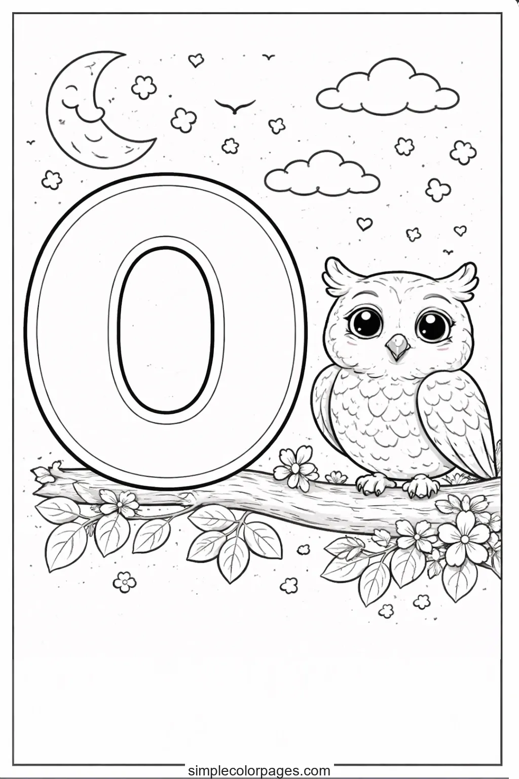 Preview of Letter O and Owl Coloring Page