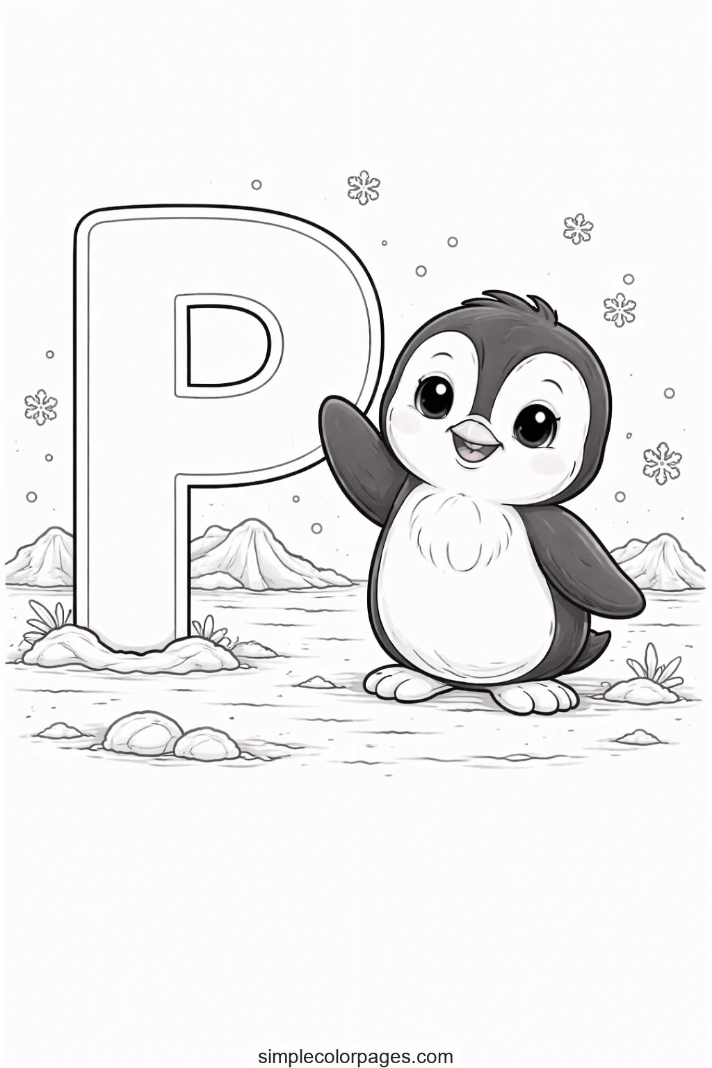 Preview of Letter P with Penguin Coloring Page
