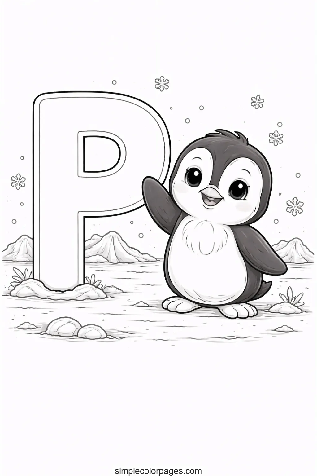 Preview of Letter P with Penguin Coloring Page