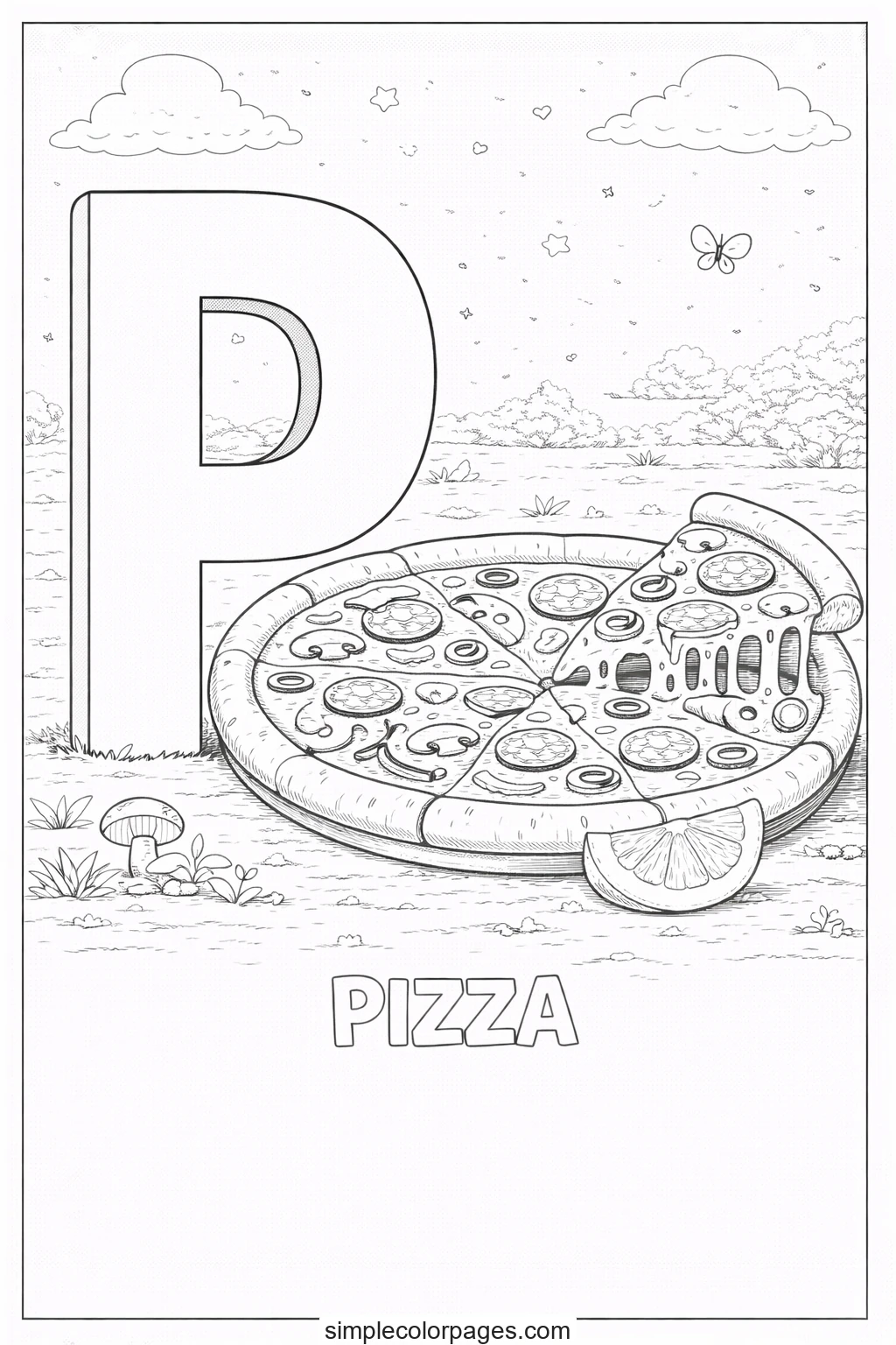 Preview of Letter P with Pizza Coloring Page