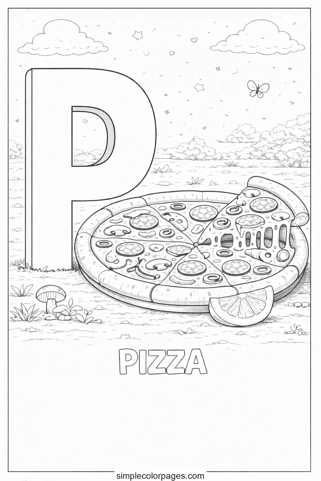 Preview of Letter P with Pizza Coloring Page