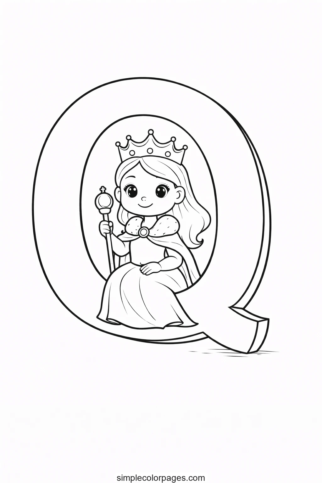 Preview of Letter Q with Queen Coloring Page