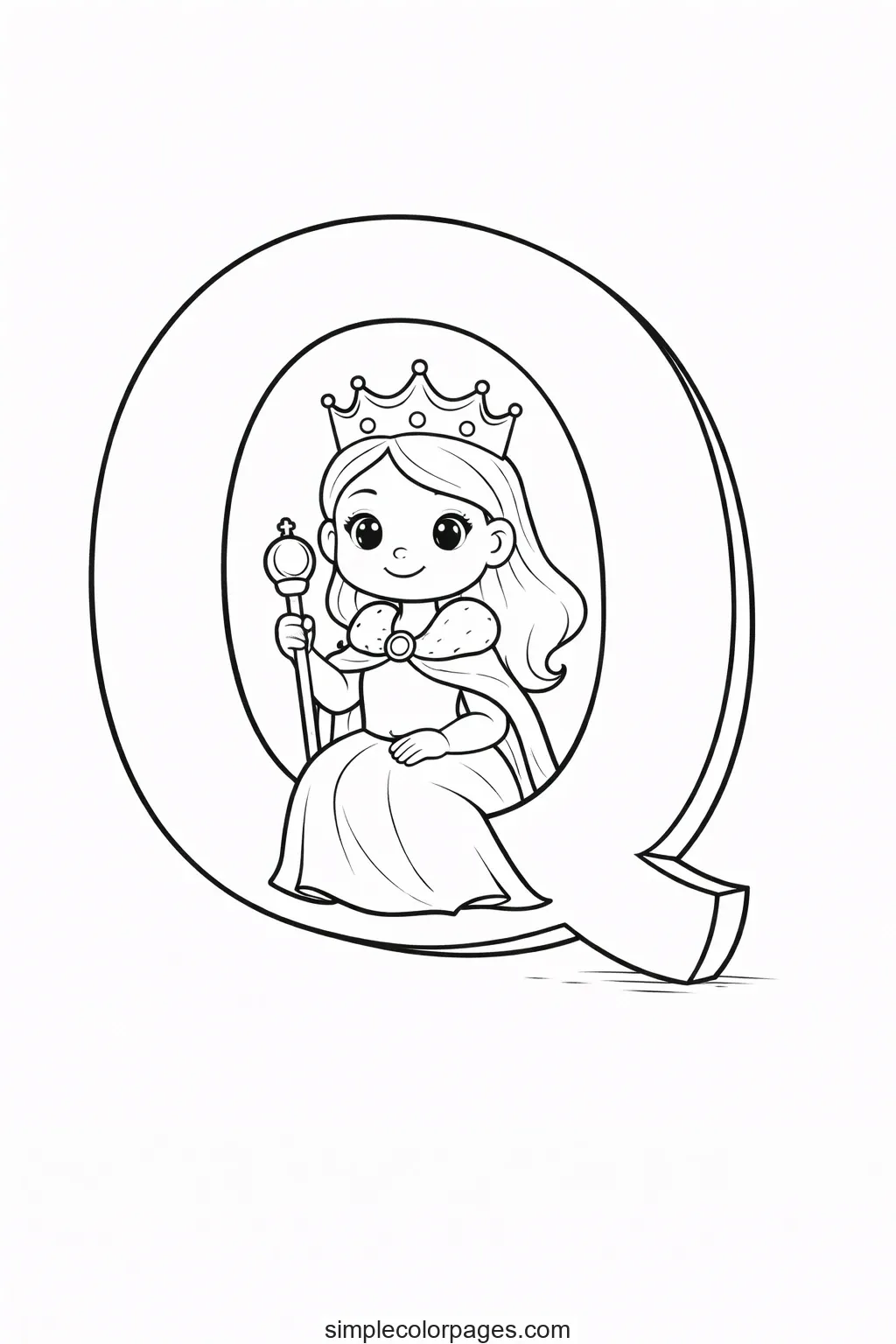 Preview of Letter Q with Queen Coloring Page