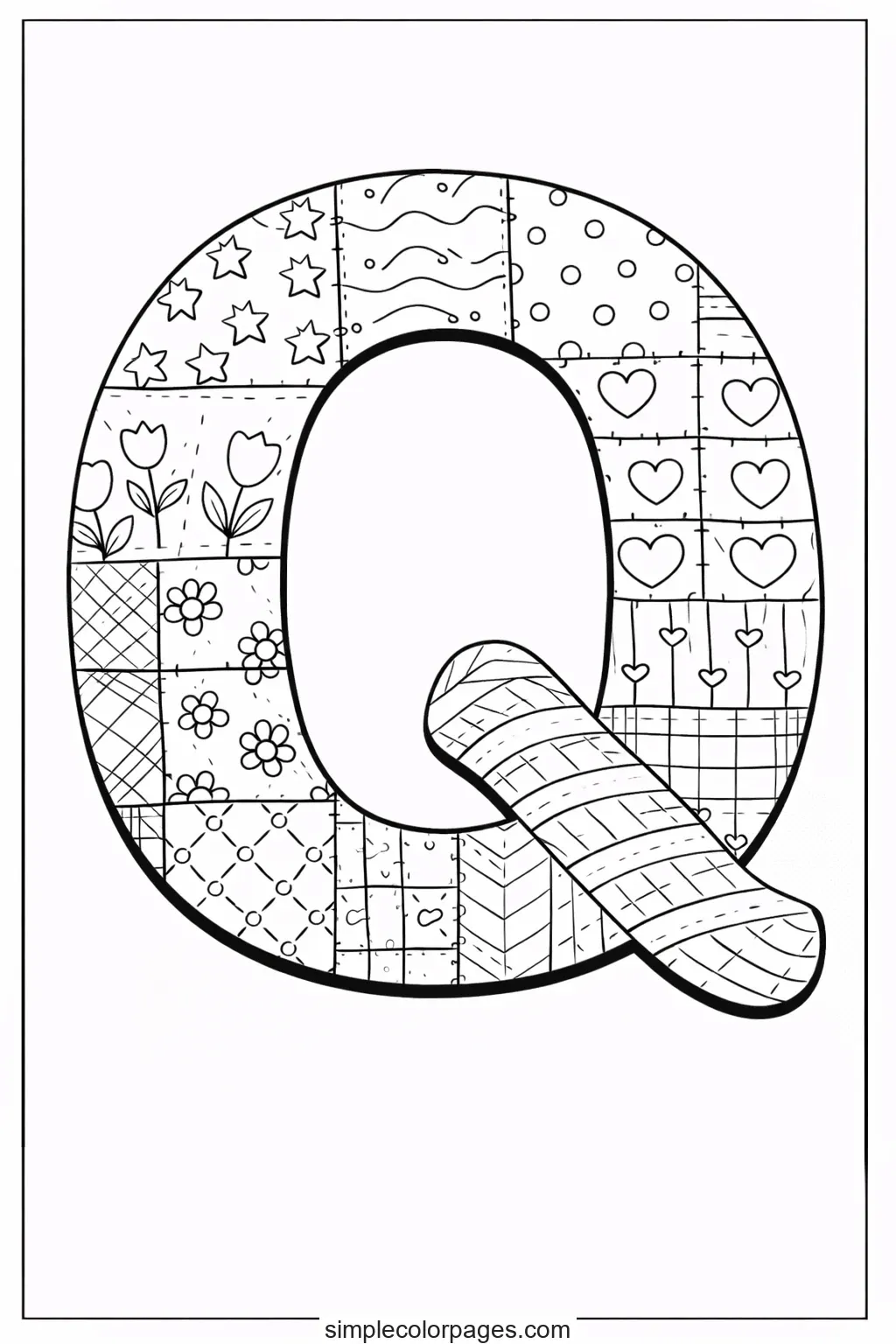 Preview of Letter Q with Quilt Coloring Page