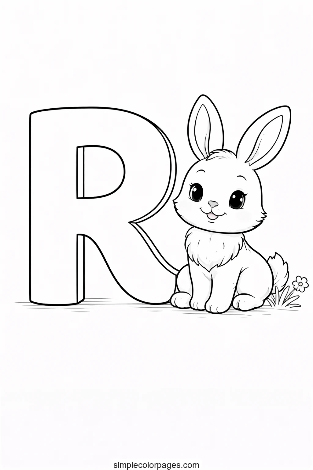 Preview of Letter R with Rabbit Coloring Page