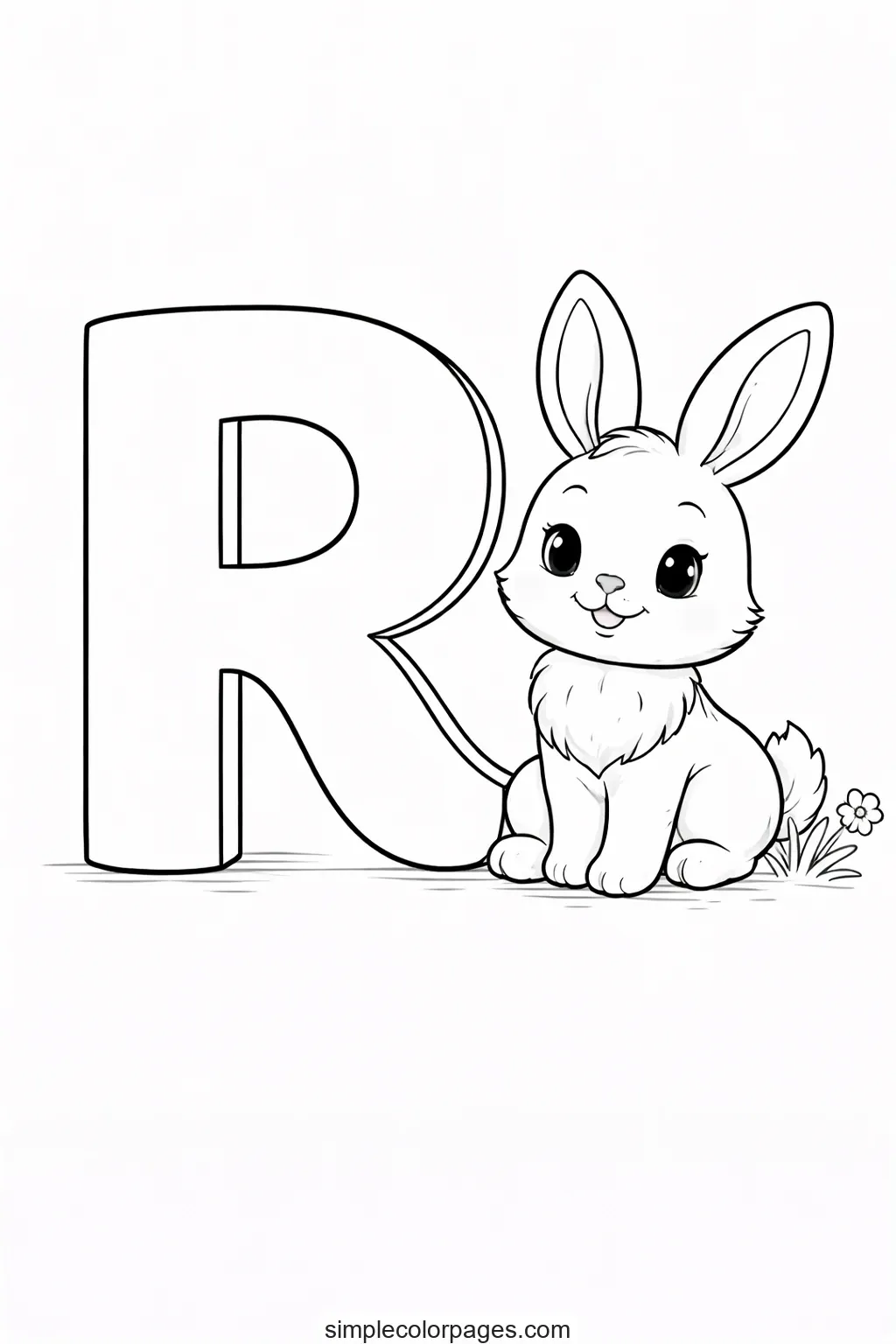 Preview of Letter R with Rabbit Coloring Page