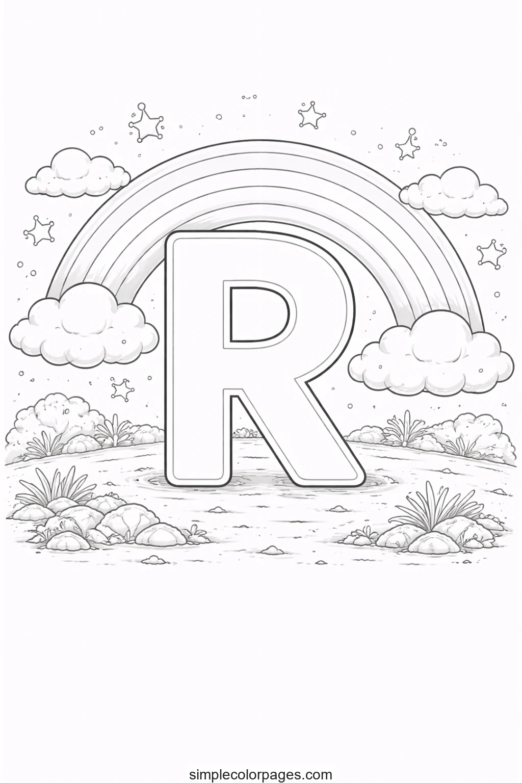 Preview of Letter R with Rainbow Coloring Page