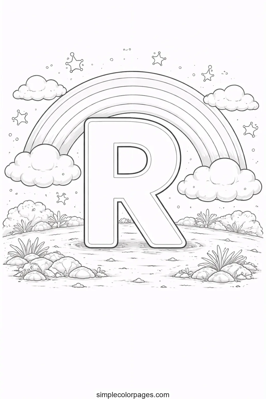 Preview of Letter R with Rainbow Coloring Page